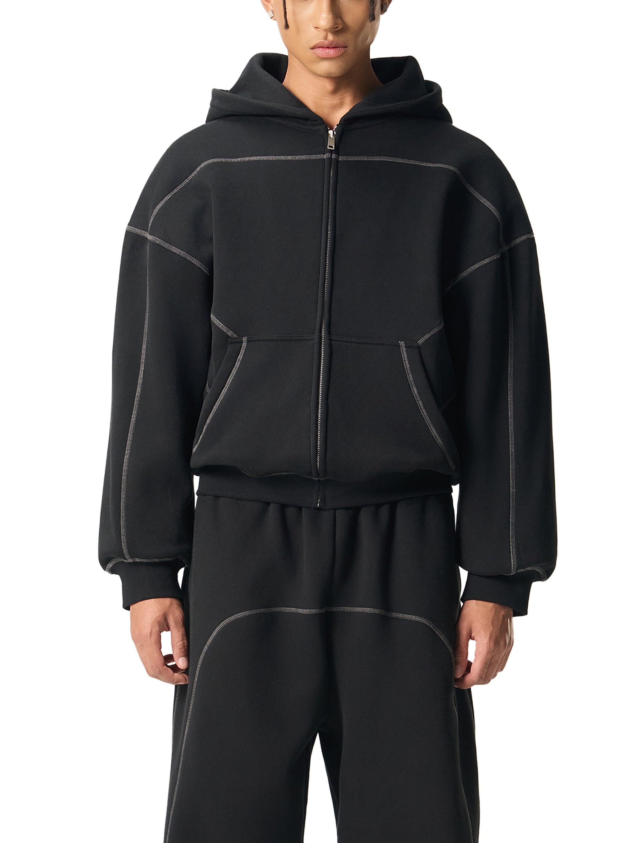 Outline Boxy Zip Hoodie