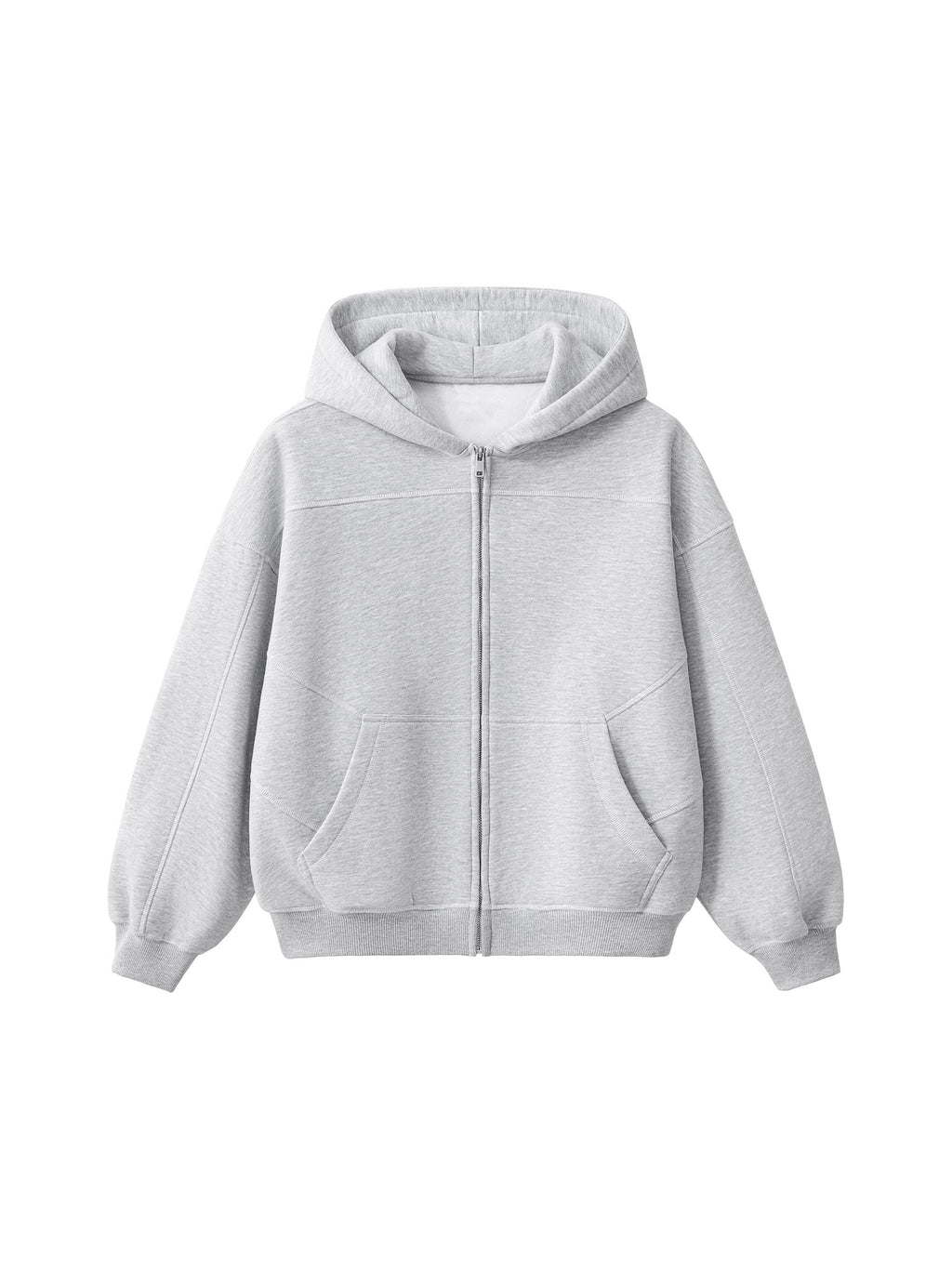 Outline Boxy Zip Hoodie - Grey